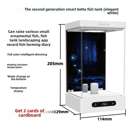 Betta Tank 2L Smart Selv-cirkulerende Desktop Akvarium Mini Med Varmelegeme Og LED Efterår 2025 Skrivebordsdekoration Lav Vedligeholdelse