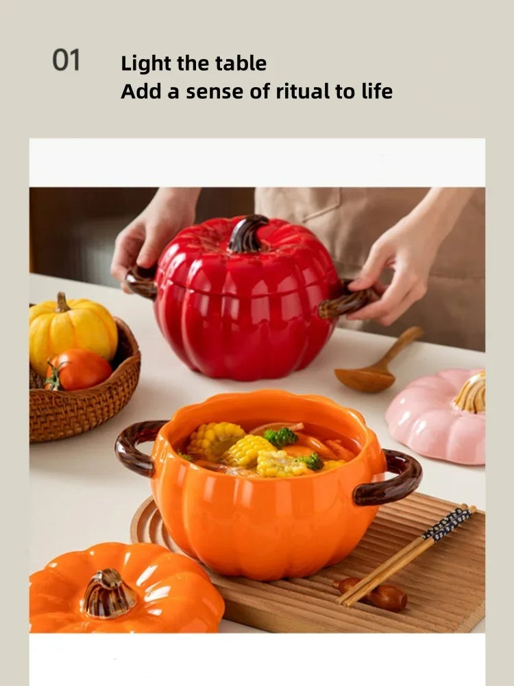 Pumpasoppsgryta 1.4L keramisk skål med lock Halloween