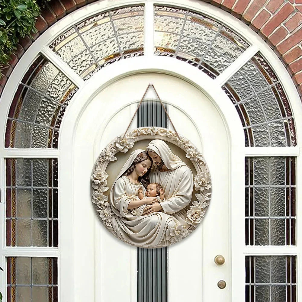 Wooden Nativity Scene Ornament Circular Wall Hanging 7.87in Handcrafted Mary Jesus Joseph Christmas Decor Gift 2025