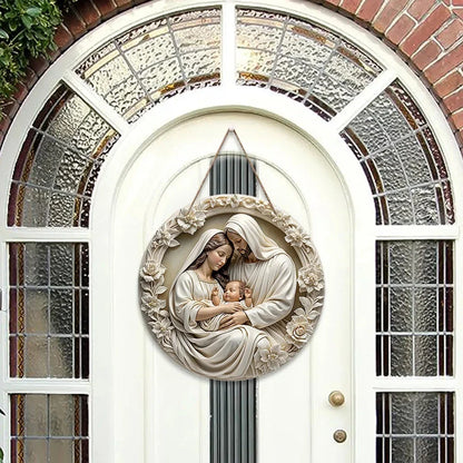 Wooden Nativity Scene Ornament Circular Wall Hanging 7.87in Handcrafted Mary Jesus Joseph Christmas Decor Gift 2025