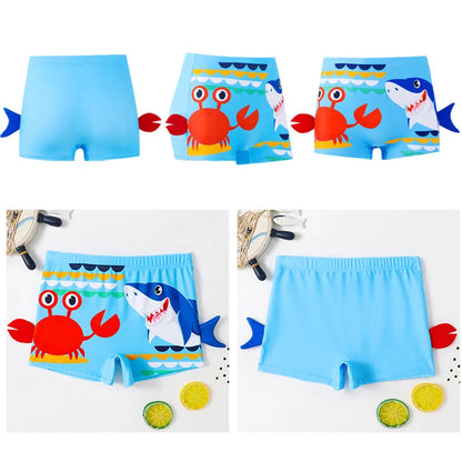 Quick-dry boys' swim shorts - cartoon crab and shark print 2pc set, polyester, for swimming and beach days