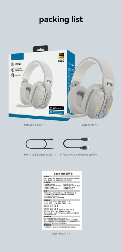 Gaming Headset Bluetooth 5.4 Wireless RGB Low Latency