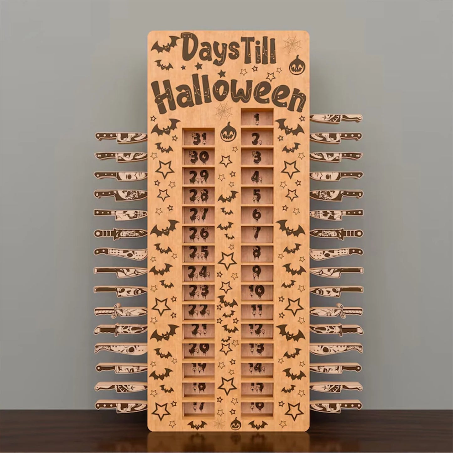 Calendario dell'Avvento di Halloween in Legno 31 Giorni Conto alla Rovescia Artigianale