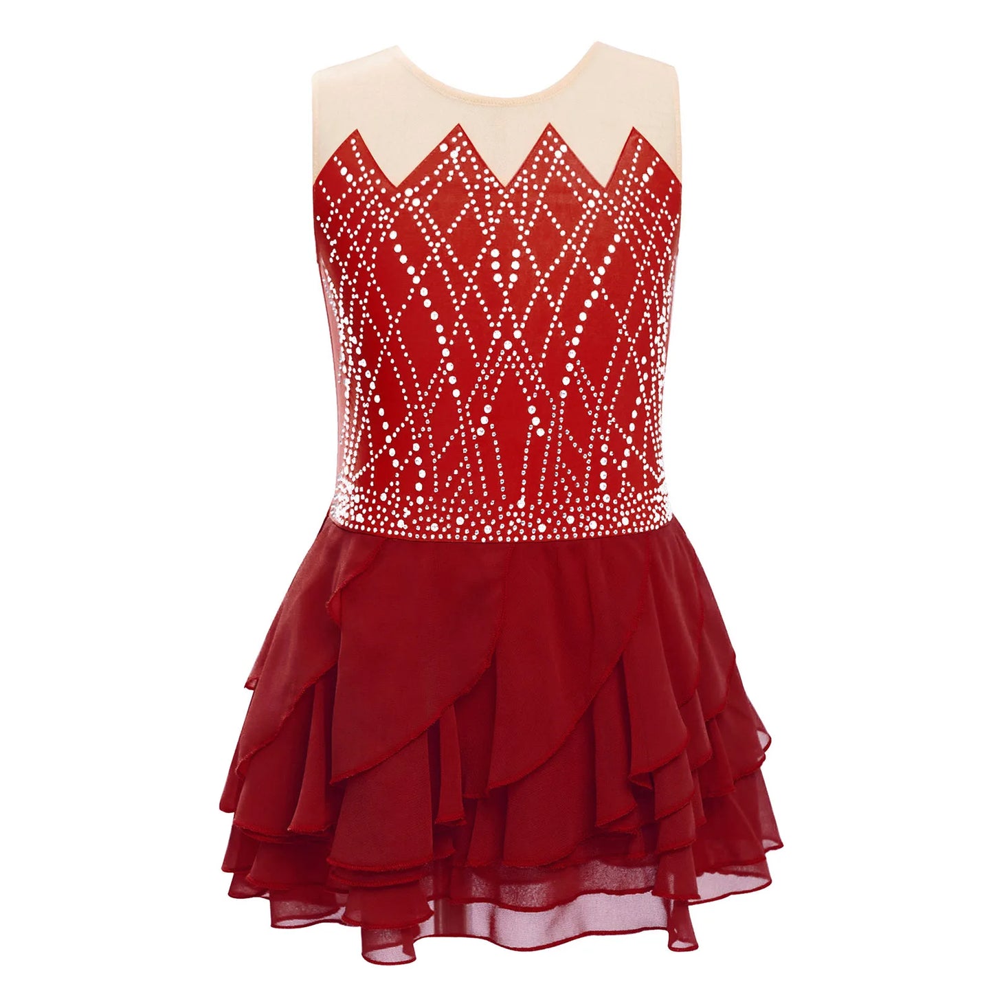 Lightweight Girls' Leotard - Rhinestone Embellished, Mesh Skirt, Polyester/Nylon/Elastane, For Ballet, Gymnastics