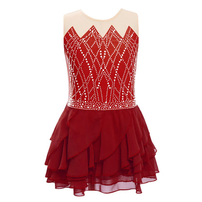 Lightweight Girls' Leotard - Rhinestone Embellished, Mesh Skirt, Polyester/Nylon/Elastane, For Ballet, Gymnastics