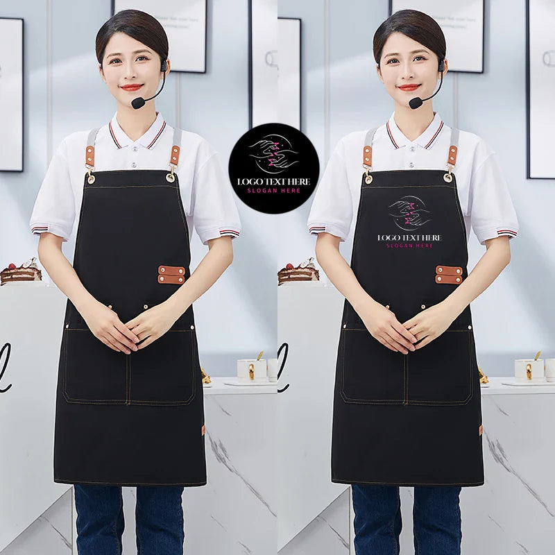 Custom Apron Waterproof Canvas Bib Apron With Adjustable Leather Look Straps Hospitality Fall 2025 Personalized Logo