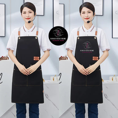 Custom Apron Waterproof Canvas Bib Apron With Adjustable Leather Look Straps Hospitality Fall 2025 Personalized Logo