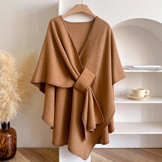 Warm Womens Poncho - Draped Cape Knot, Cashmere Pashmina