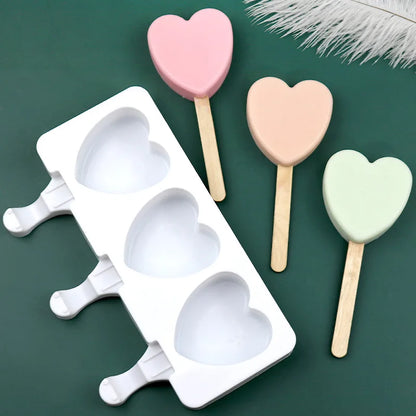 Heart-Shaped Silicone Ice Cream Mold, 3 Cavity Design for Chocolate, Pudding, and More, Food-Grade, Easy Release