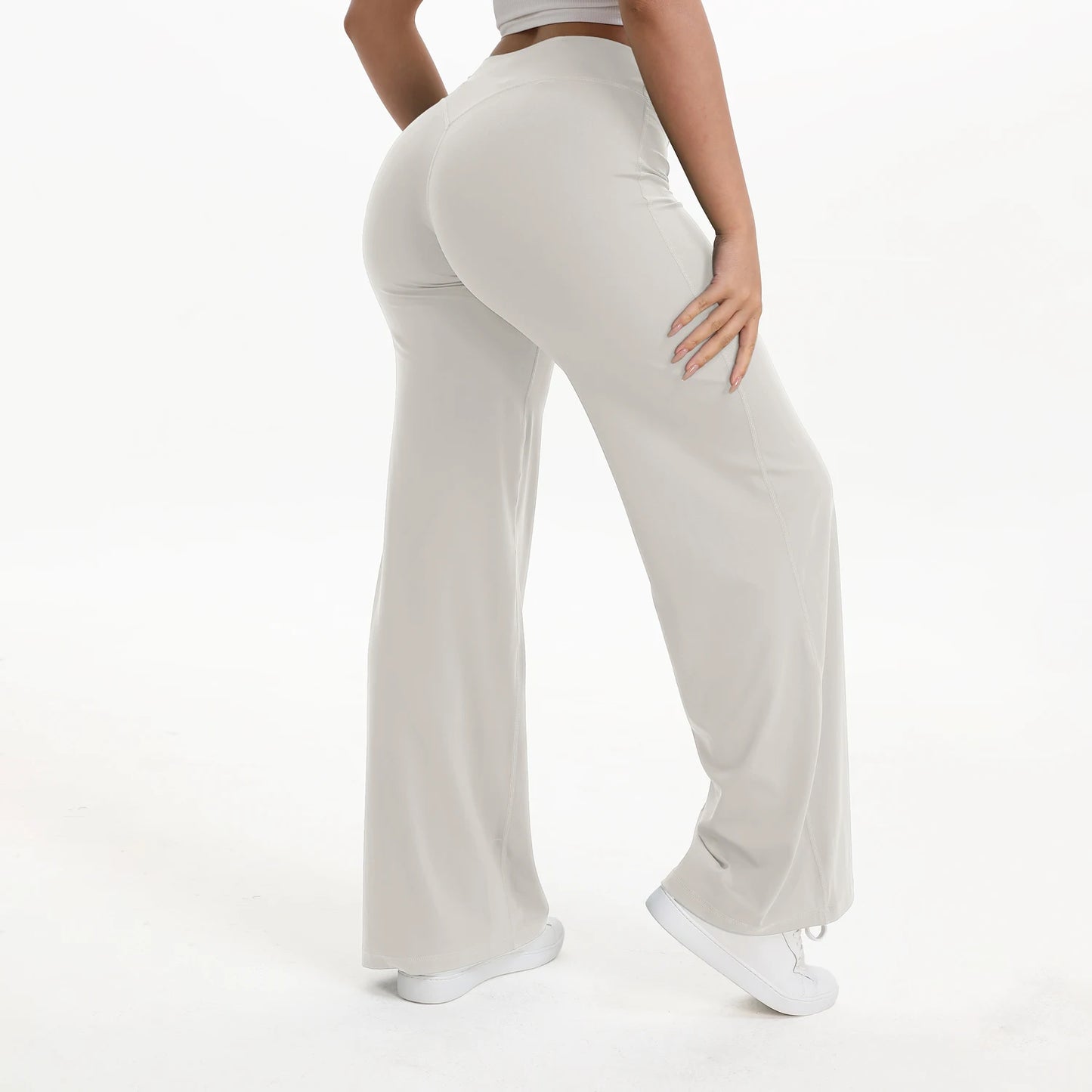 Zachte en flatterende dames yogabroek - midtaille rechte pijp, nylon/elastaan mix, voor sportschool en pilates