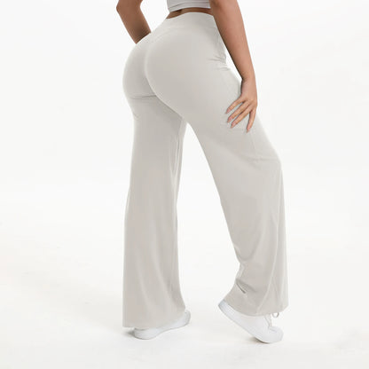 Zachte en flatterende dames yogabroek - midtaille rechte pijp, nylon/elastaan mix, voor sportschool en pilates