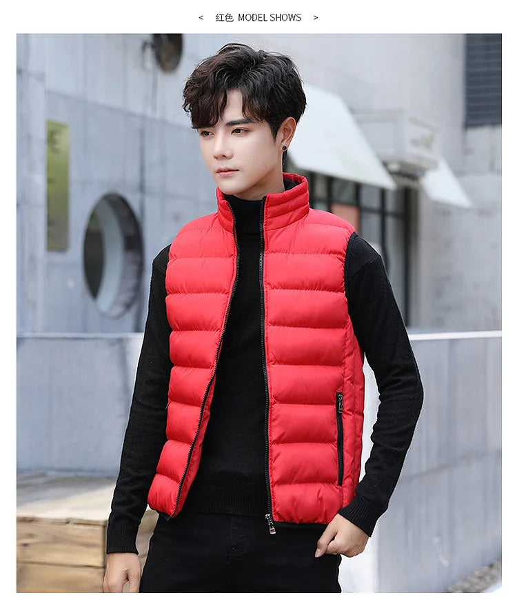 Insulating Men's Puffer Vest - Quilted Cotton Blend, Winter