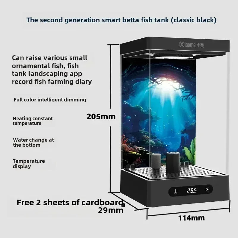 Betta Tank 2L Smart Selv-cirkulerende Desktop Akvarium Mini Med Varmelegeme Og LED Efterår 2025 Skrivebordsdekoration Lav Vedligeholdelse
