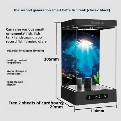 Betta Tank 2L Smart Selv-cirkulerende Desktop Akvarium Mini Med Varmelegeme Og LED Efterår 2025 Skrivebordsdekoration Lav Vedligeholdelse