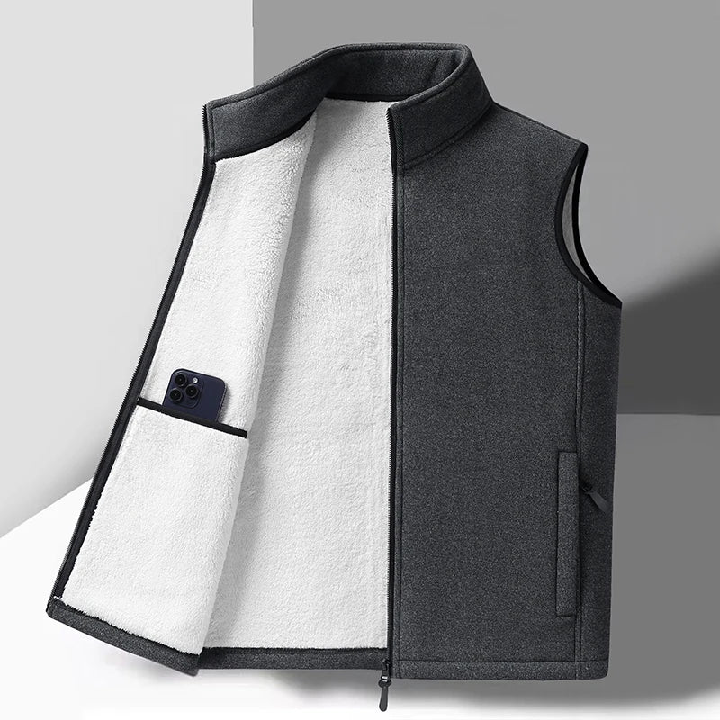 Warm Mens Fleece Vest - Sleeveless, Lamb Fleece, Winter