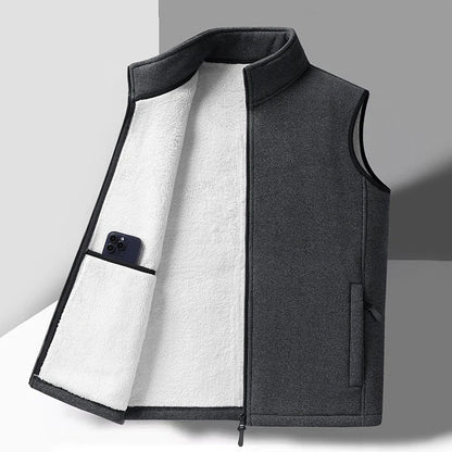 Warm Mens Fleece Vest - Sleeveless, Lamb Fleece, Winter