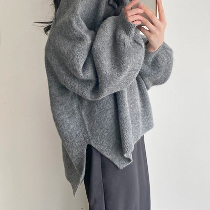 Oversized Cozy Women's Pullover - O Neck, Knit, Office Wear