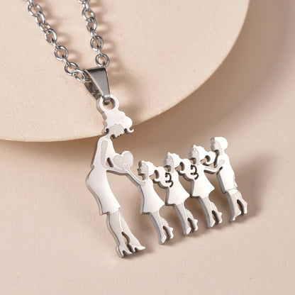 Collana con pendente in acciaio inossidabile argento madre e bambini – Regalo di festa della mamma gioielli in acciaio inossidabile per la famiglia