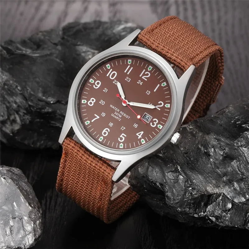 Quartz Field Watch Nylon Strap Military Style Date Luminous