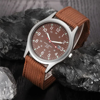 Quartz Field Watch Nylon Strap Military Style Date Luminous