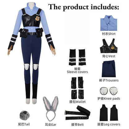 Cosplaykostuumset als politie-uniform van Zootopia Judy Hopps voor kinderen en volwassenen Halloween carnaval 2026