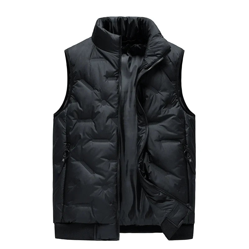 Warm Men's Puffer Vest - Quilted Mandarin Collar Cotton