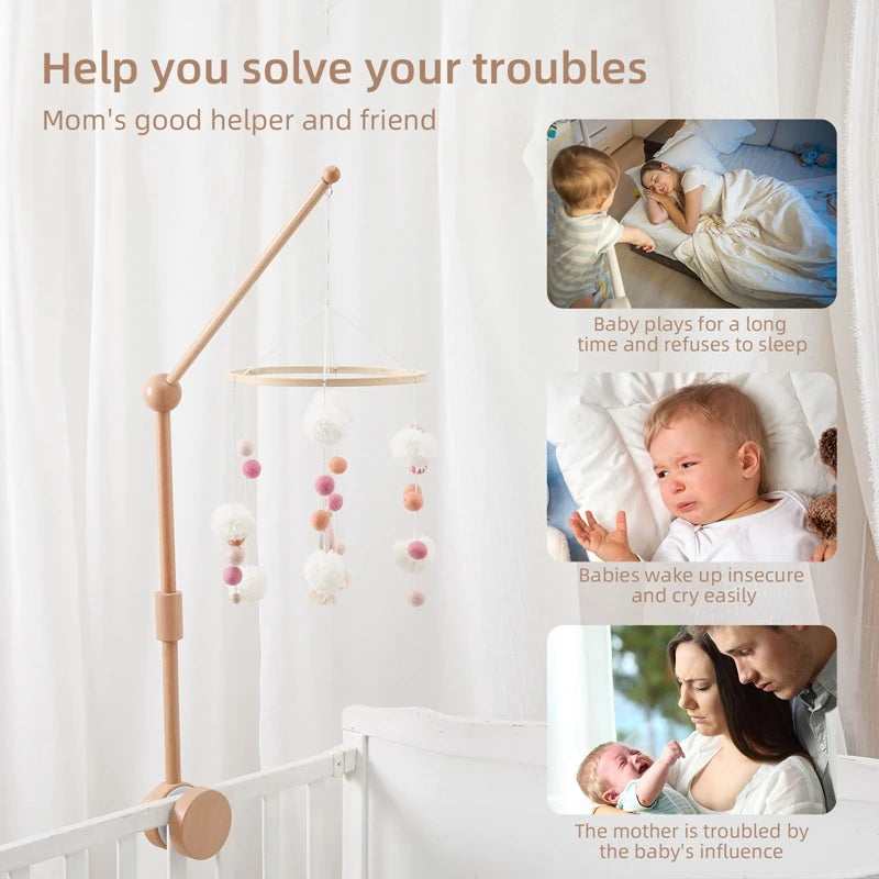 Wooden Baby Mobile Crib Arm Holder Newborn Sensory Toys