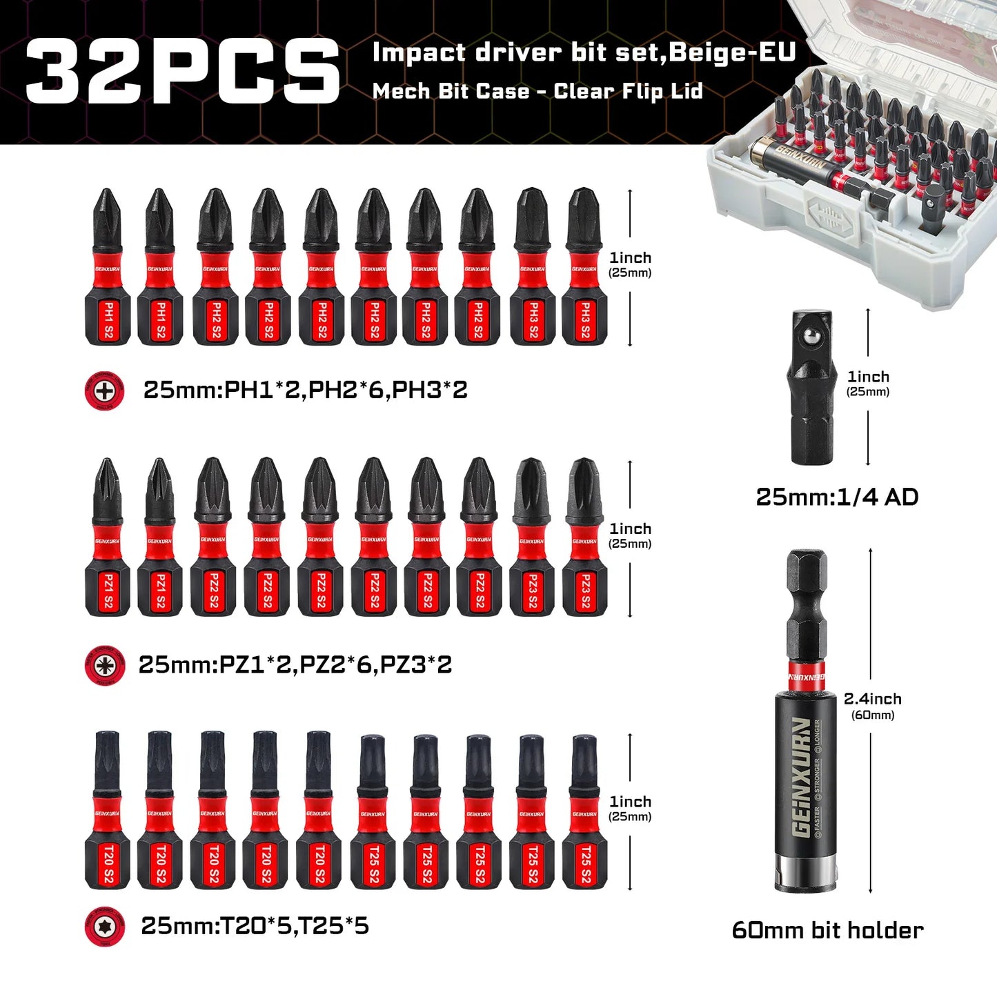 Impact Screwdriver Bits Set S2 Steel 32Piece With Magnetic Bit Holder And Case Fall 2025 DIY Gift