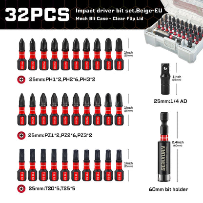 Impact Screwdriver Bits Set S2 Steel 32Piece With Magnetic Bit Holder And Case Fall 2025 DIY Gift