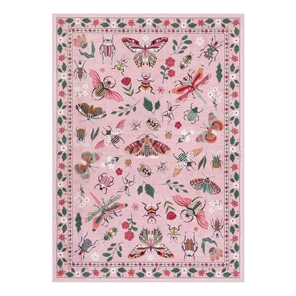 Insect Print Area Rug Teal Washable Non Slip Living Room
