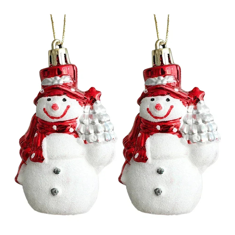 Set of 2 PVC Snowman Christmas Ornaments - Red & White Hanging Baubles for Festive Tree Decor, Perfect for Home and New Year Celebrations