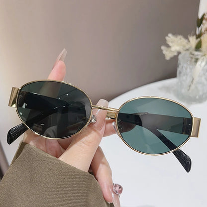 Trendy Oval Sunglasses for Women 2025 Luxury Metal Frame Classic Vintage Round Shades Unisex