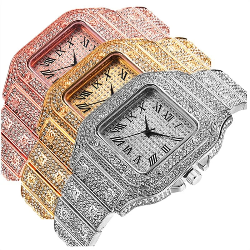 Goldene Uhr Strass Armband Unisex Armbanduhr Feiertag 2025 Funkelnd Quarz Statement Geschenk
