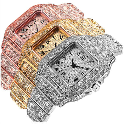 Goldene Uhr Strass Armband Unisex Armbanduhr Feiertag 2025 Funkelnd Quarz Statement Geschenk