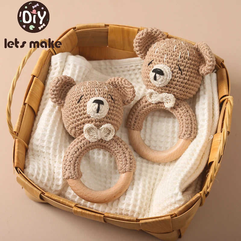 Crochet Bear Teether Rattle Ring Newborn Sensory Toys