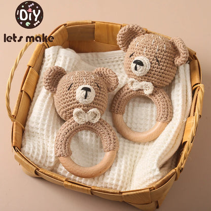 Crochet Bear Teether Rattle Ring Newborn Sensory Toys