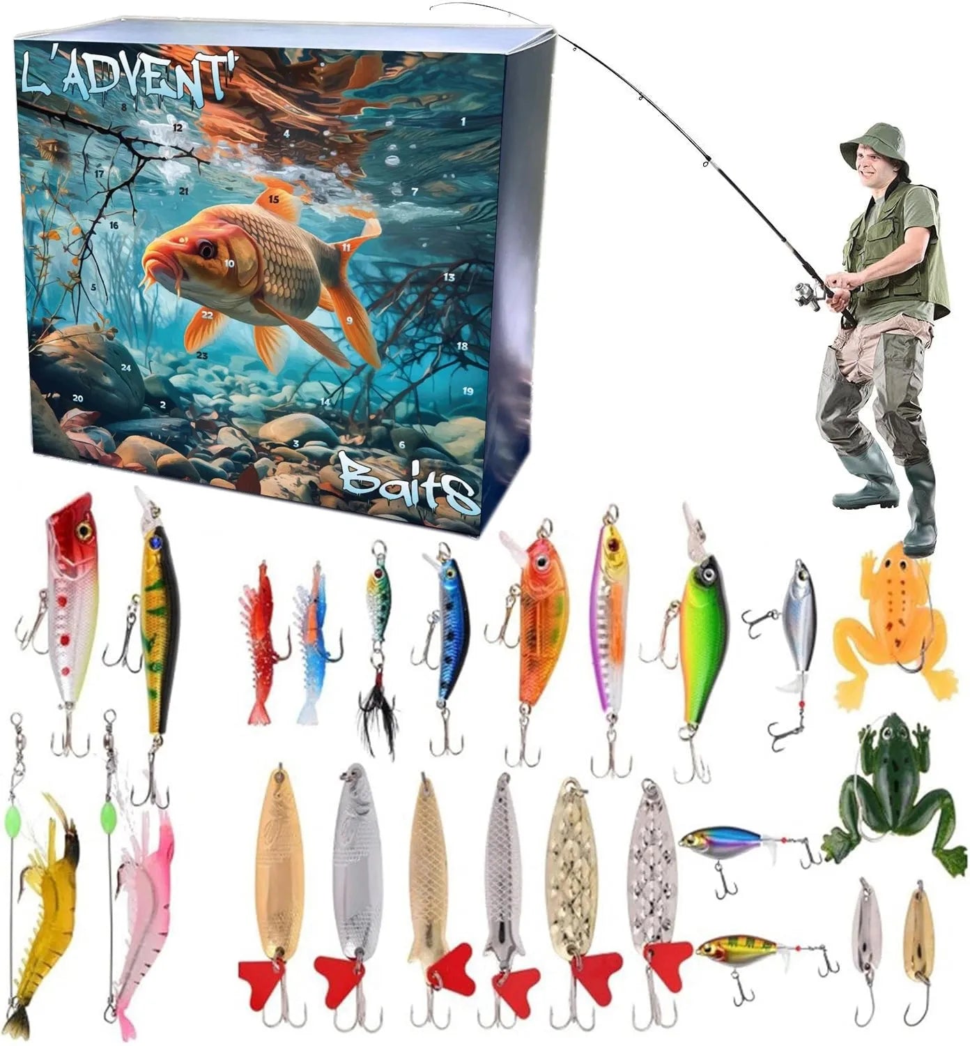 Calendario de Adviento de Pesca Kit de Cuenta Regresiva de Navidad de 24 Días