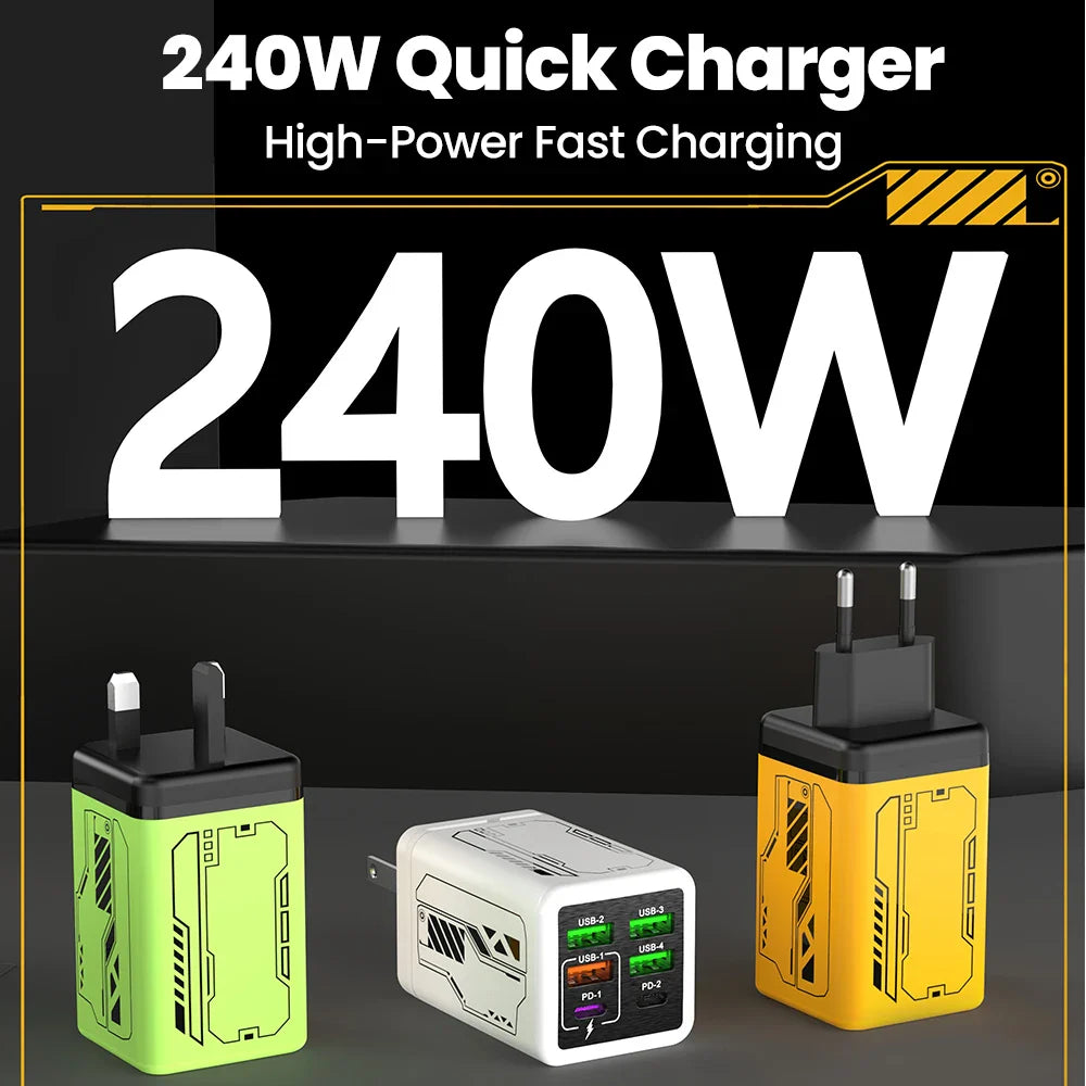 USB C Charger 6-Port Fast Charge, 4 USB A 2 Type-C PD3.0, EU UK US Plug, Back to School 2026