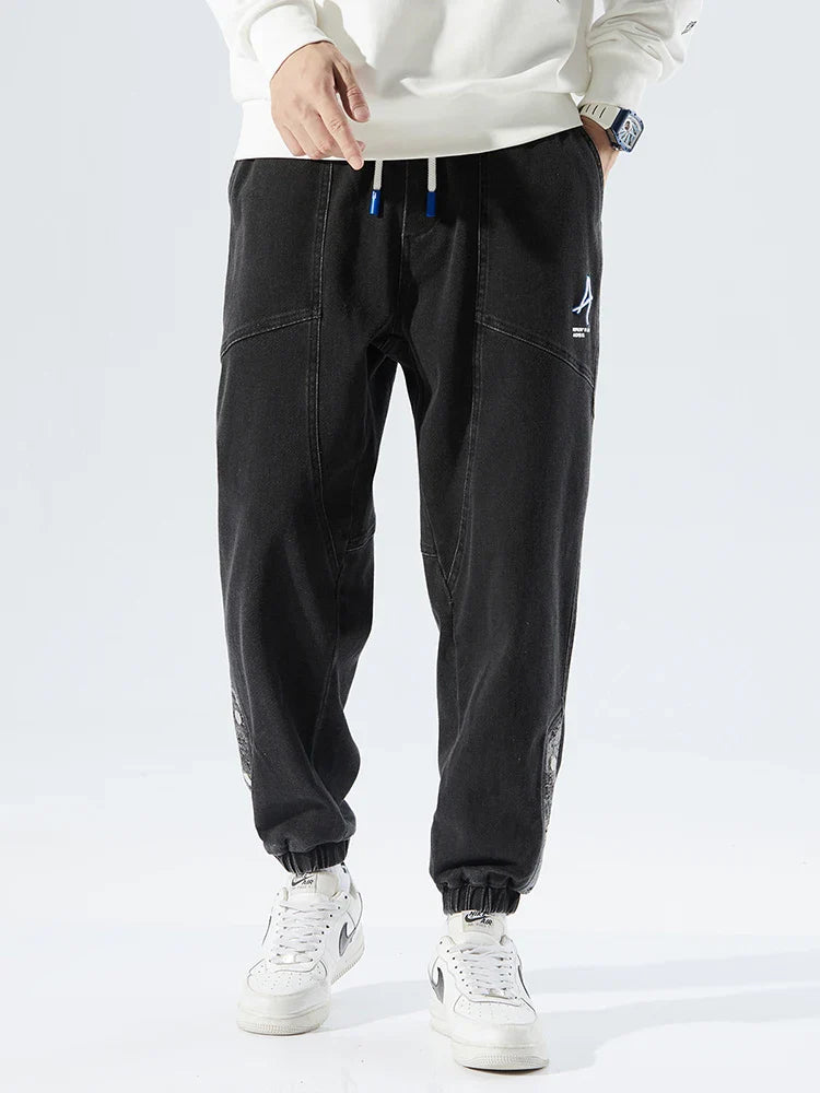 Strækbare afslappede herre denim joggers - løstsiddende tilspidsede, denim