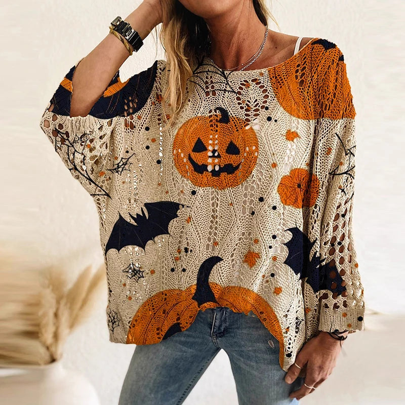 Lightweight Flowy Womens Sweater - Hollow Knit Tunic Autumn