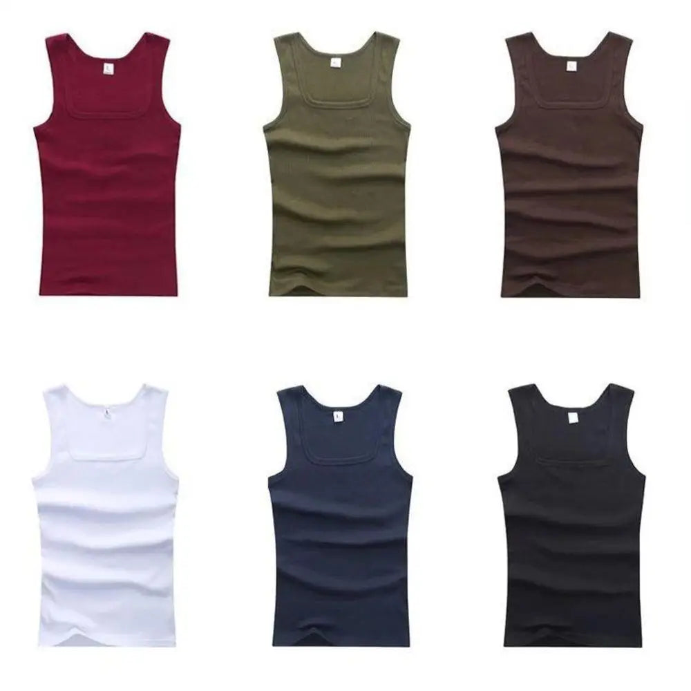 Breathable men's cotton tank top – slash neck, casual fit, solid, summer knit vest