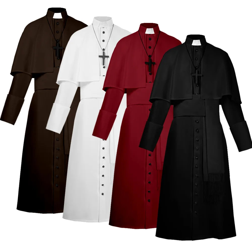 Middeleeuws katholiek priesterkostuum, pauselijke geestelijke, kazuifel-cosplaykostuum voor mannen, Halloween 2026