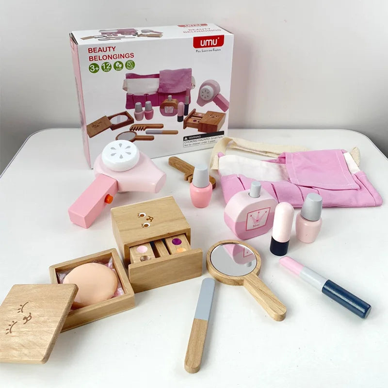 Kinder Schminkset Holz Nachahmung Spiel Kosmetik Spielzeug Mit Tragetasche Umweltfreundliches Friseurbedarf Set Feiertagsgeschenk 2025