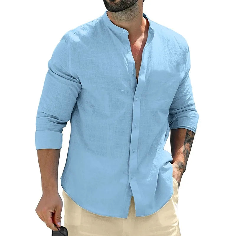 Variant image for Men's Linen Shirt - Breathable Casual and Formal Dress Shirt in White, Blue, Grey, Regular Fit, Soft Comfortable Fabric-19