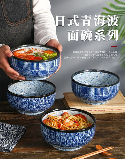 Ciotola per noodle Qinghai Wave dipinta a mano Ciotola in ceramica vintage