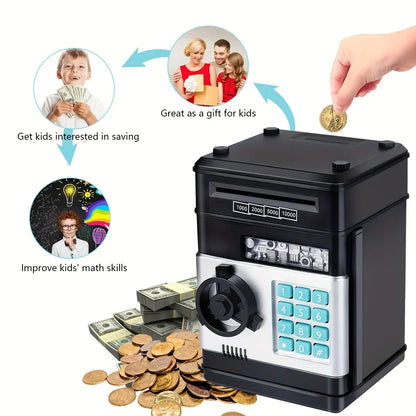 Electronic Piggy Bank Mini Safe with Password Lock - Cash Coin Saving Box for Kids, Fun Financial Gift