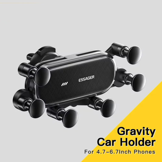 Gravity Car Phone Holder with Air Vent Clip Mount - Car Accessories for Apple and Android, One-Hand Operation