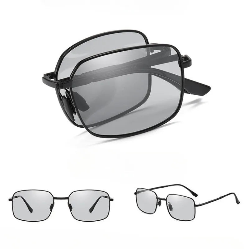 Gafas de sol polarizadas plegables Paquete de 2 Uso dual para conducción día y noche Montura cuadrada que cambia de color Tendencia primavera 2026