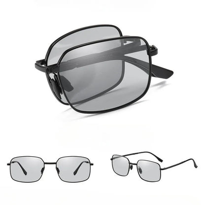 Gafas de sol polarizadas plegables Paquete de 2 Uso dual para conducción día y noche Montura cuadrada que cambia de color Tendencia primavera 2026