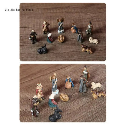 Nativity Scene Set Resin Figurines Miniature Baby Jesus Manger Decor Christmas Gift Idea
